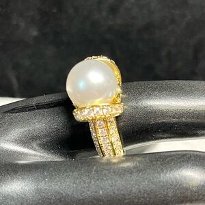 🦪high quality pearl ring gold-not stamped new -8